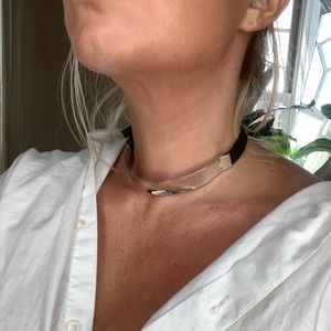 Henri Bendel silver collar with black leather